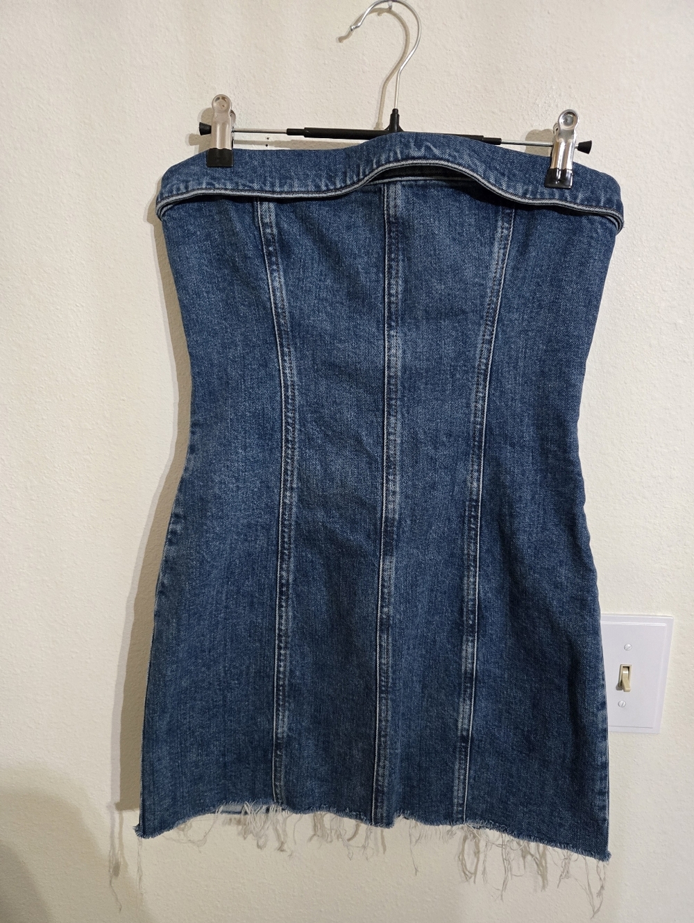Reformation Strapless Denim Mini Dress in Blue